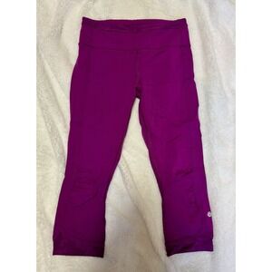 Lululemon Run: Inspire Crop II Power Purple‎ Sz 4 Leggings Reflective Zip Pocket